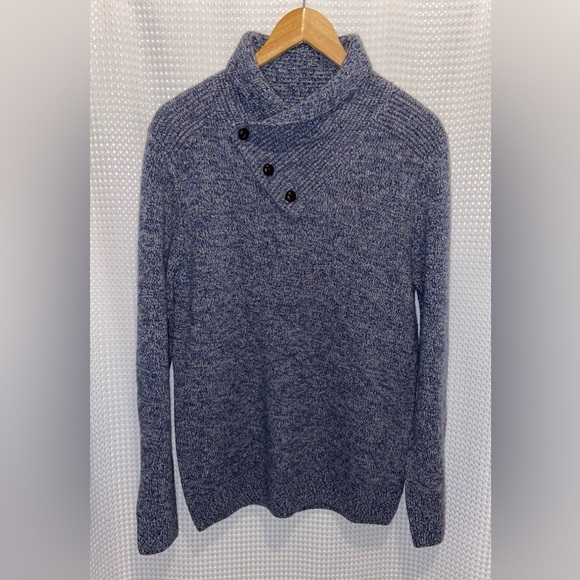 Men’s “AMERICA” blue 100% merino wool shawl collar pullover sweater size medium‎ - Picture 1 of 10